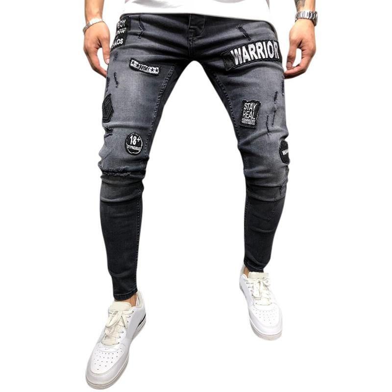 Herremode Bomuld Midtalje Patchwork Jeans Denimbukser