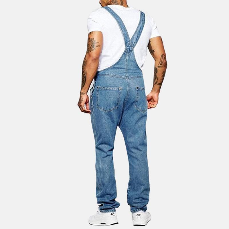 Herremode Sling Romper Torn Denim Ensfarvet Casual Suspender Bukser