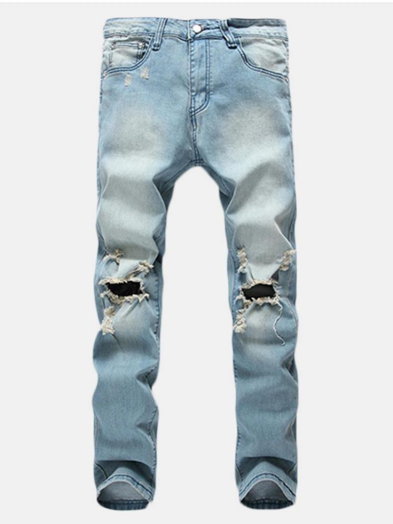 Mænds Huller Mode Casual Lige Ben Jeans Vintage Lyseblå Denimbukser