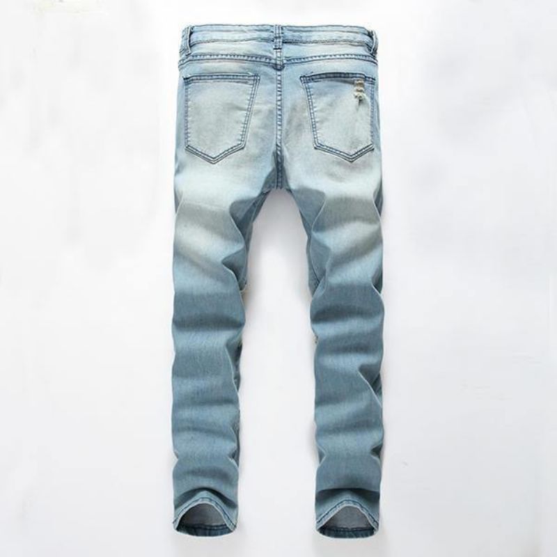 Mænds Huller Mode Casual Lige Ben Jeans Vintage Lyseblå Denimbukser