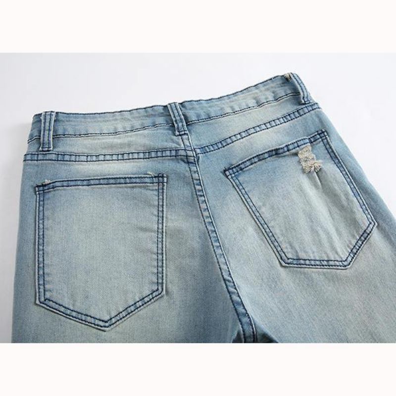 Mænds Huller Mode Casual Lige Ben Jeans Vintage Lyseblå Denimbukser