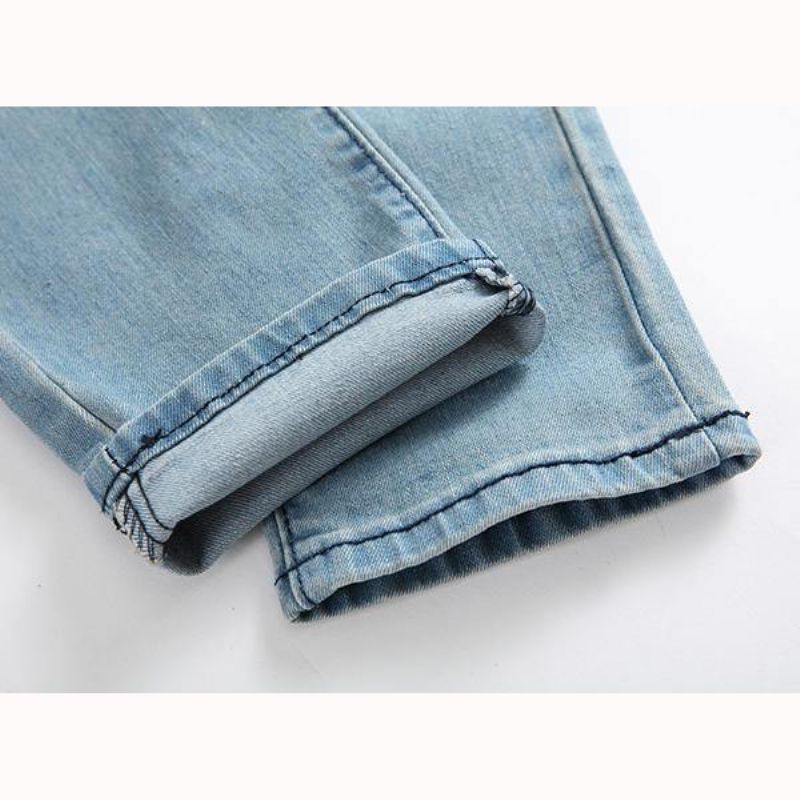 Mænds Huller Mode Casual Lige Ben Jeans Vintage Lyseblå Denimbukser