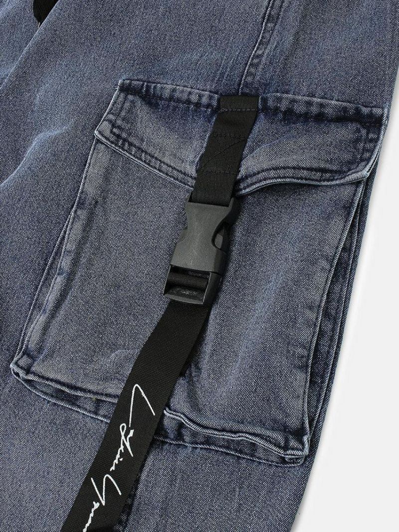 Mænds Multi-Pocket Casual Elastiske Manchetter Snøre Beam Feet Bukser Jeans