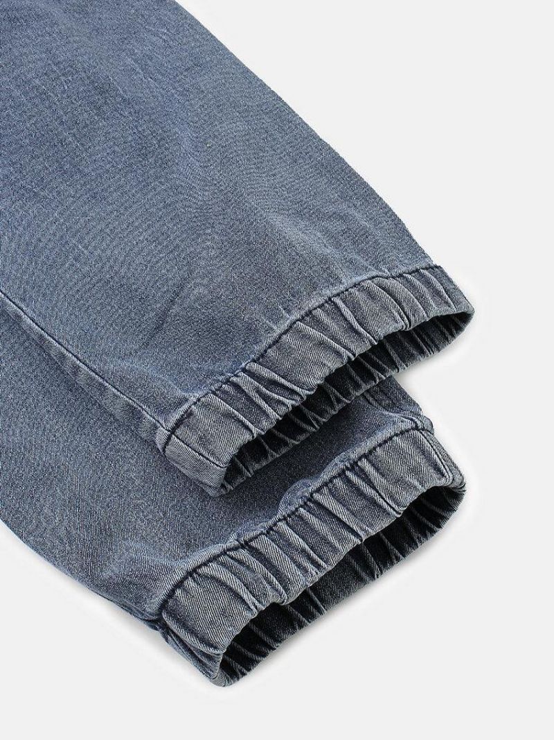 Mænds Multi-Pocket Casual Elastiske Manchetter Snøre Beam Feet Bukser Jeans