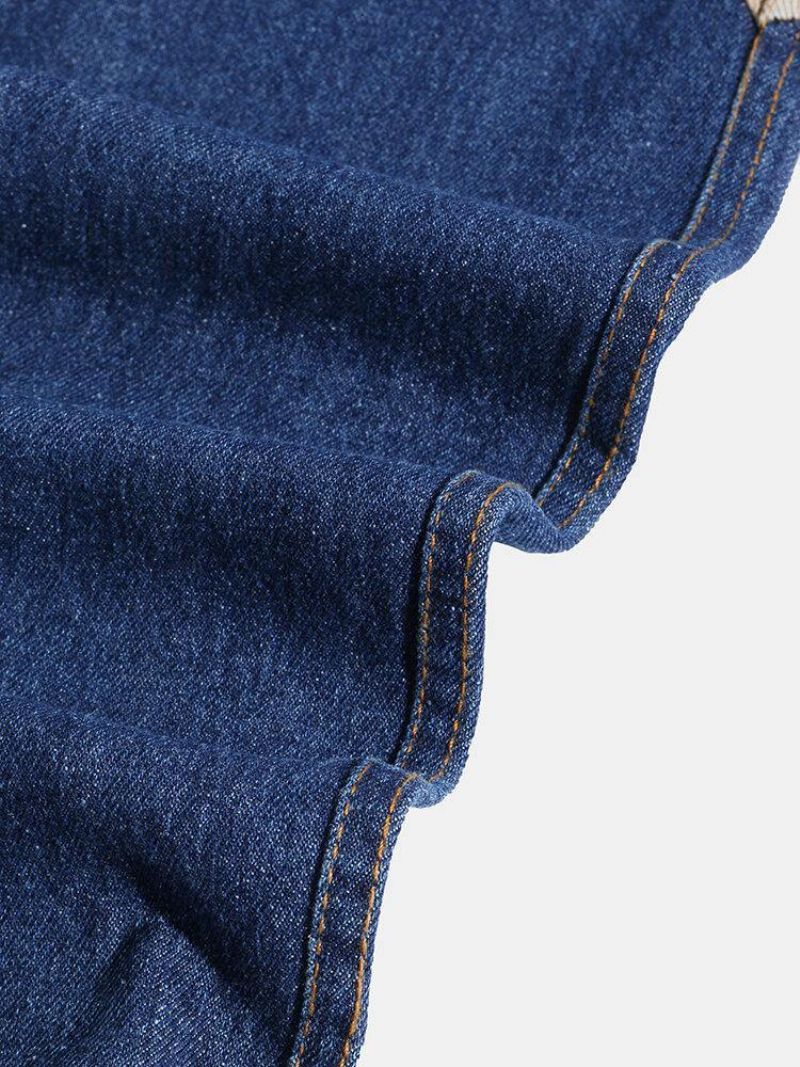 Mænds Patchwork Multi Pocket Snøre Elastisk Talje Løs Jogger Jeans