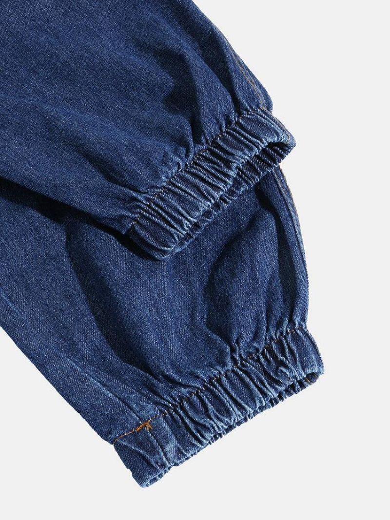 Mænds Patchwork Multi Pocket Snøre Elastisk Talje Løs Jogger Jeans