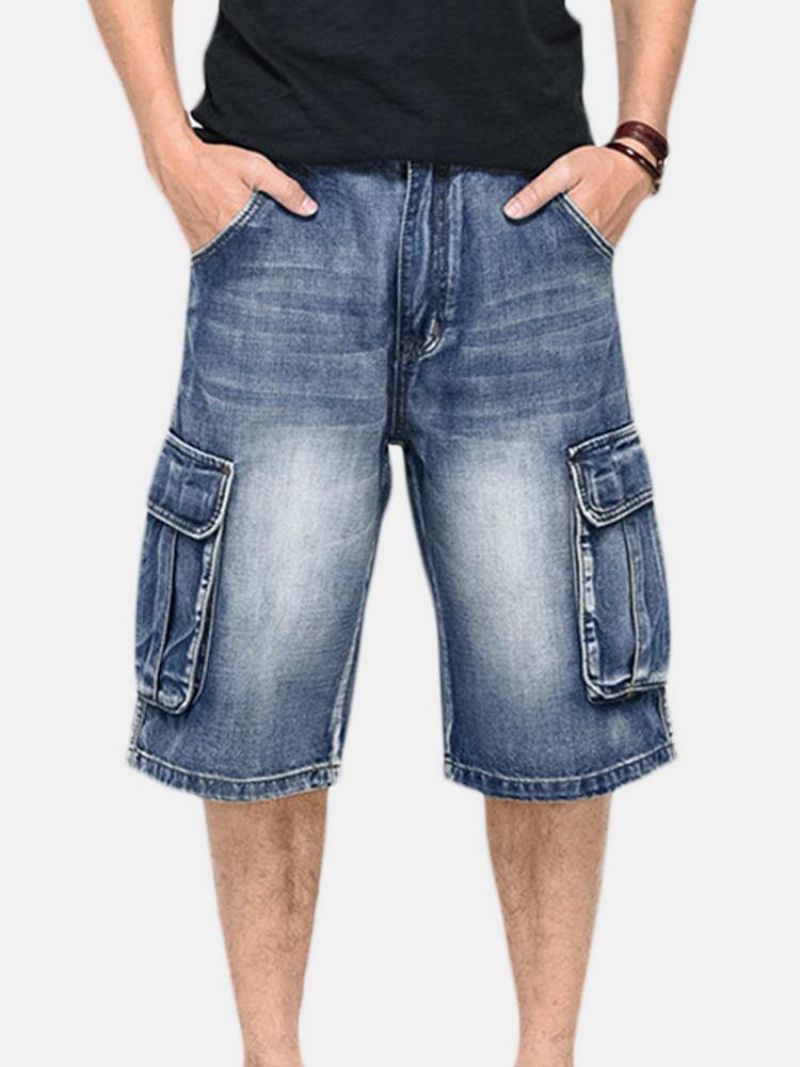 Sommer Mænds Store Lommer Jeans Loose Street Skateboard Denimshorts