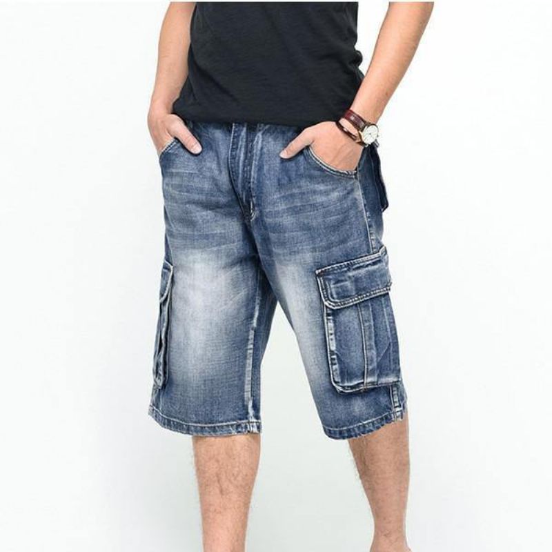 Sommer Mænds Store Lommer Jeans Loose Street Skateboard Denimshorts