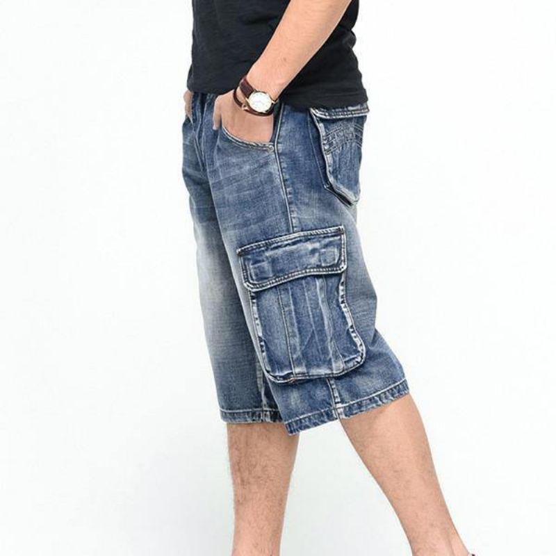 Sommer Mænds Store Lommer Jeans Loose Street Skateboard Denimshorts