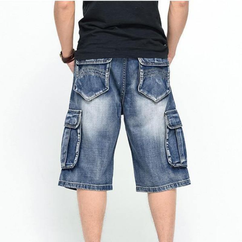 Sommer Mænds Store Lommer Jeans Loose Street Skateboard Denimshorts