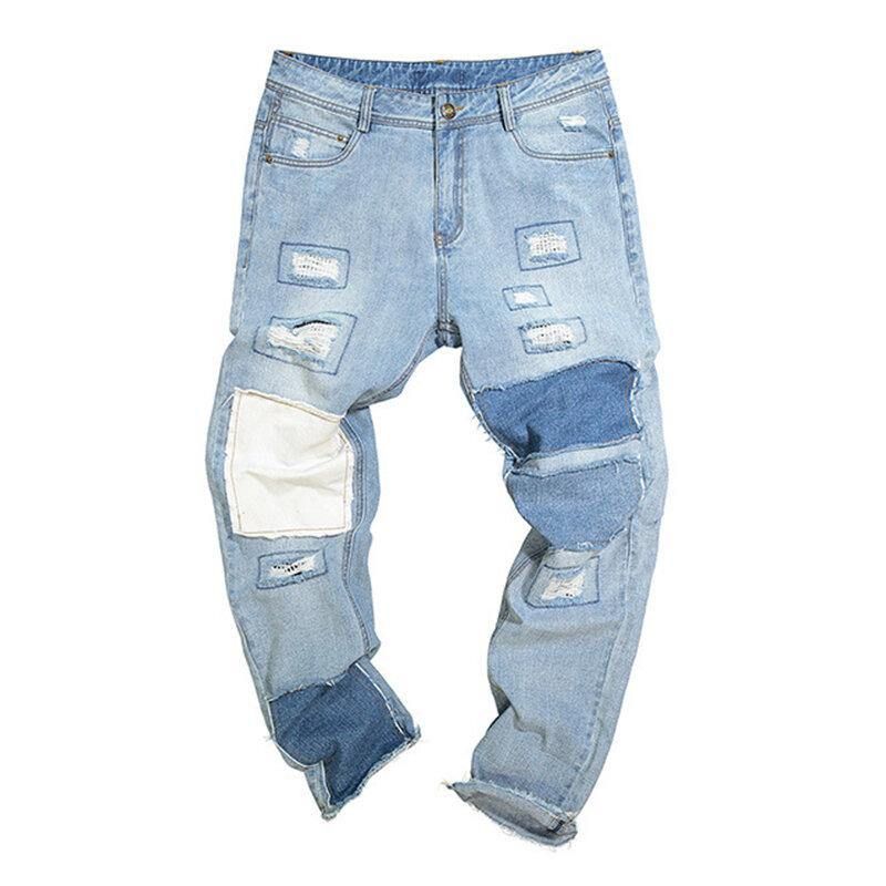 Stilfulde Patchwork Hip-Hop Blå Vaskede Designerjeans