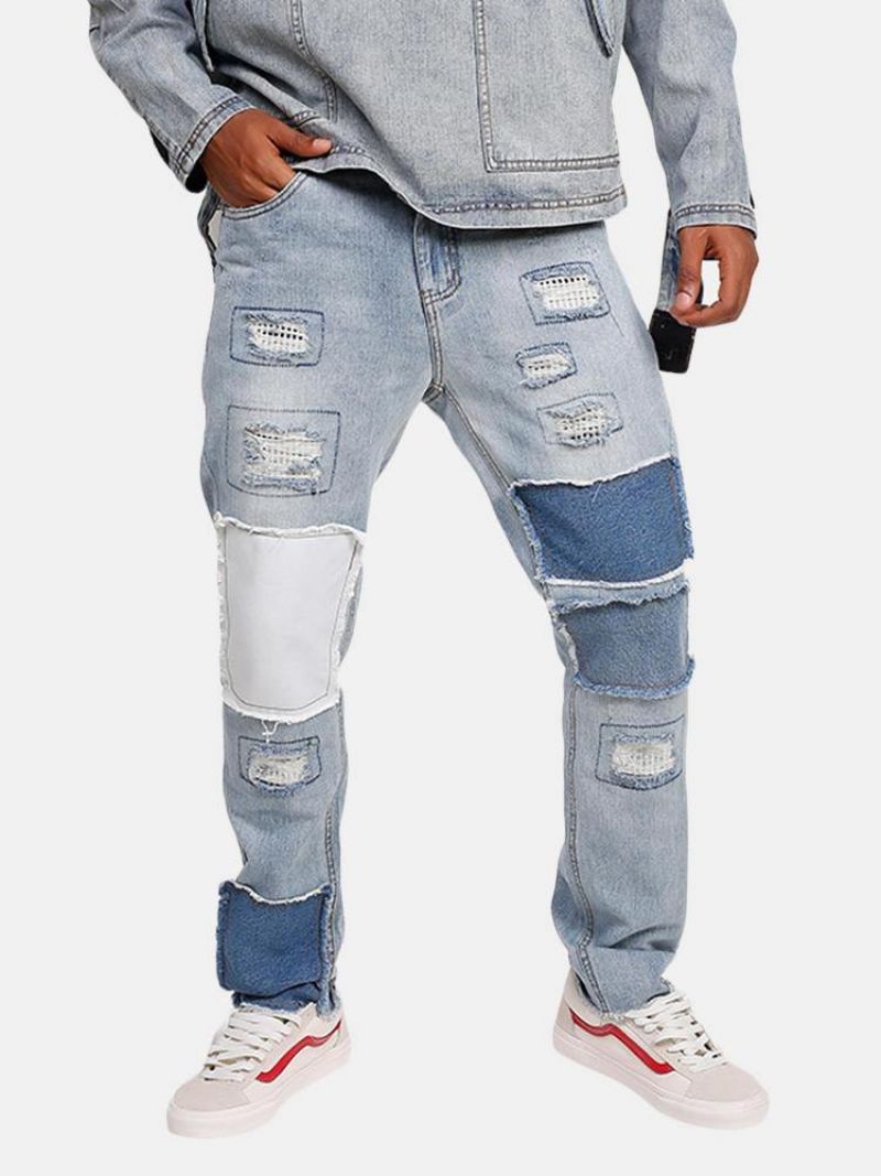 Stilfulde Patchwork Hip-Hop Blå Vaskede Designerjeans