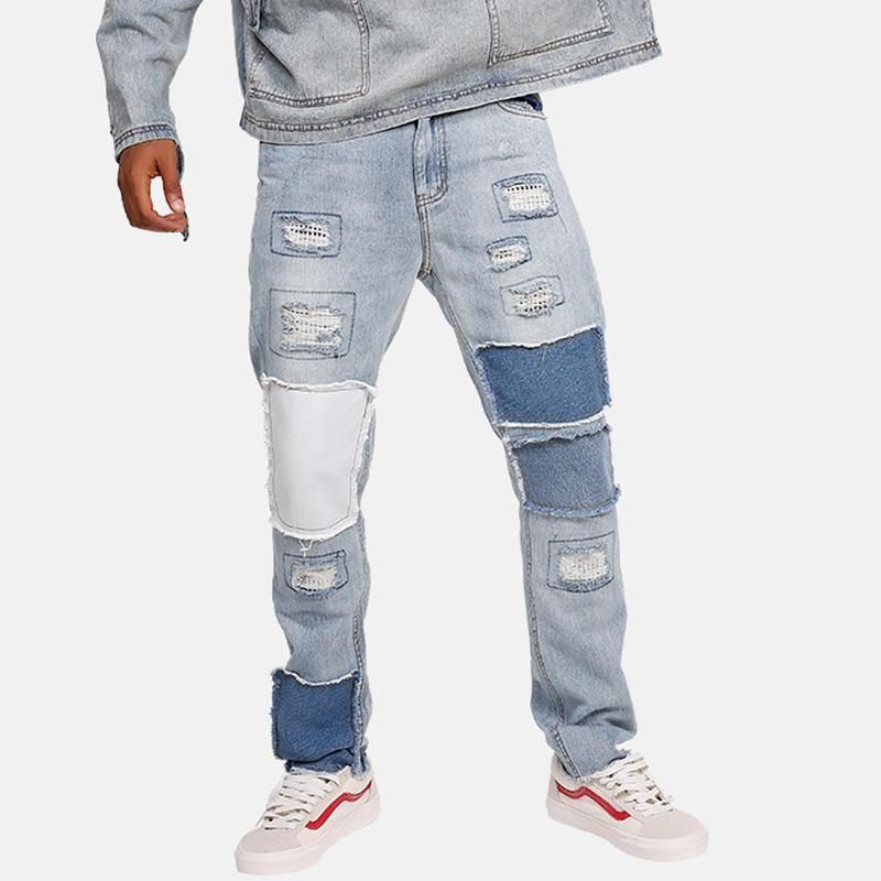 Stilfulde Patchwork Hip-Hop Blå Vaskede Designerjeans