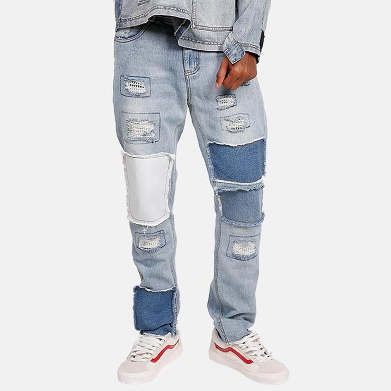 Stilfulde Patchwork Hip-Hop Blå Vaskede Designerjeans