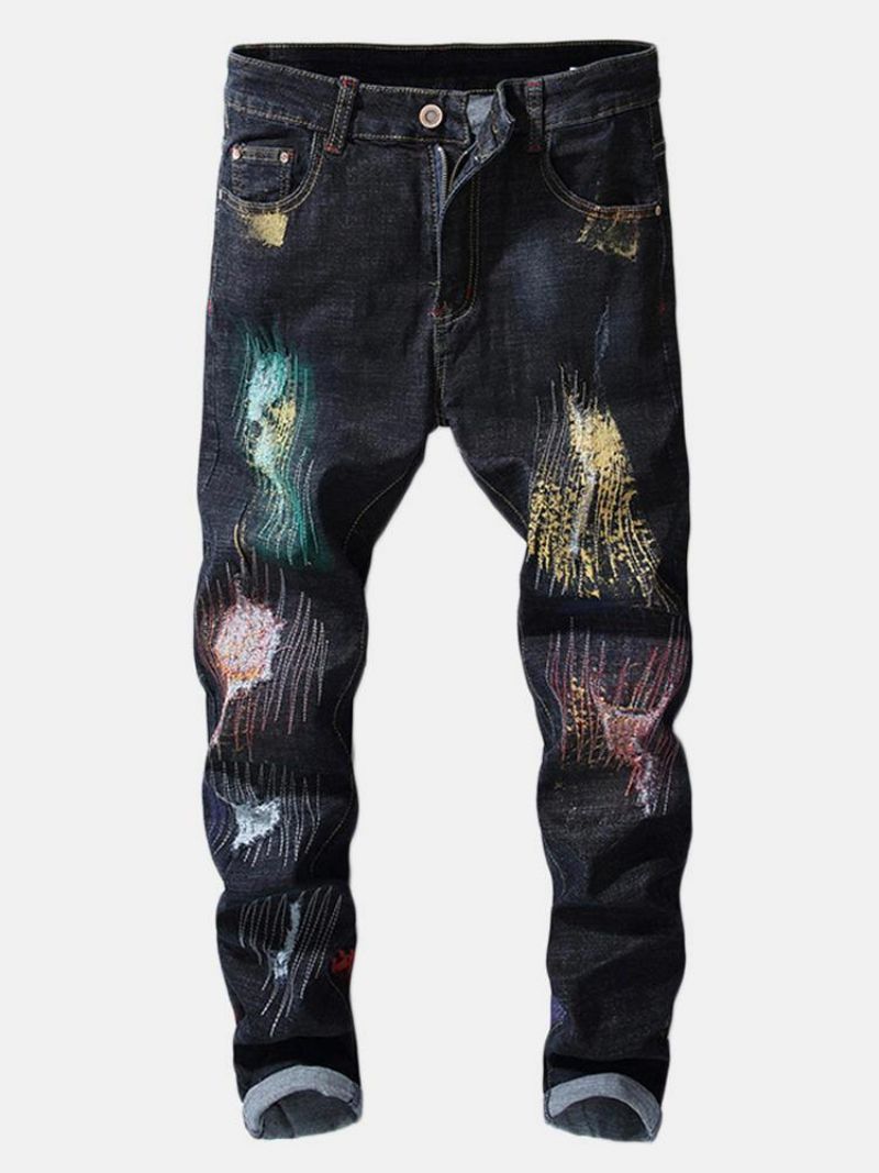 Udskrivning Hip-Hop Design Colorful Holes Jeans