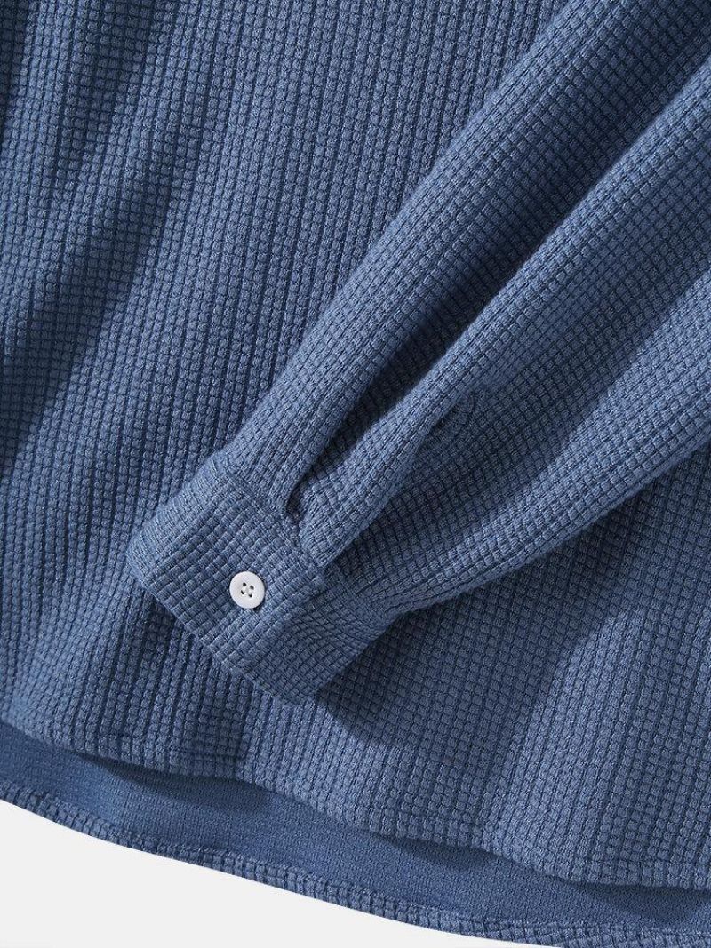 Herrestrikning Jacquard Solid Texture Langærmede Henley Skjorter