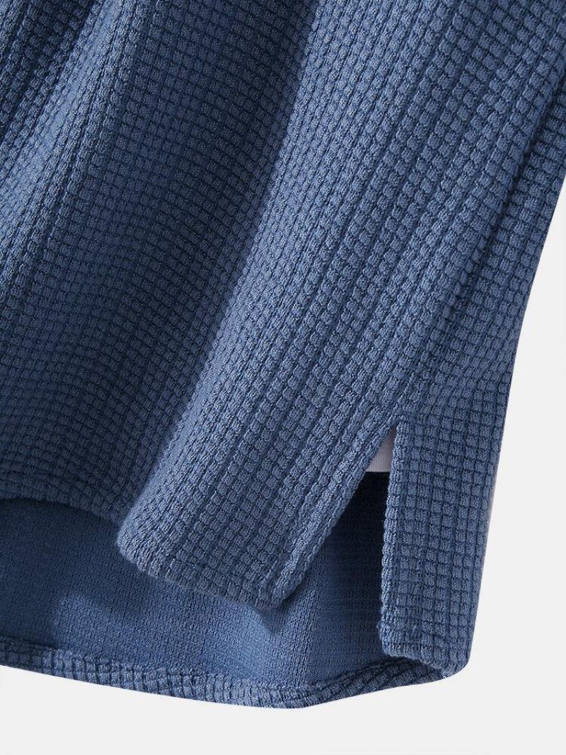 Herrestrikning Jacquard Solid Texture Langærmede Henley Skjorter