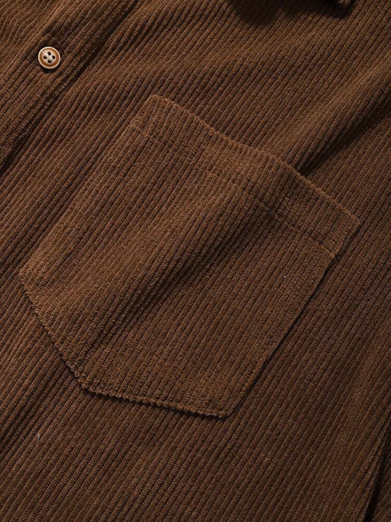 Mænds Ensfarvede Basic Style Corduroy Lapel Kortærmet Henley Skjorte