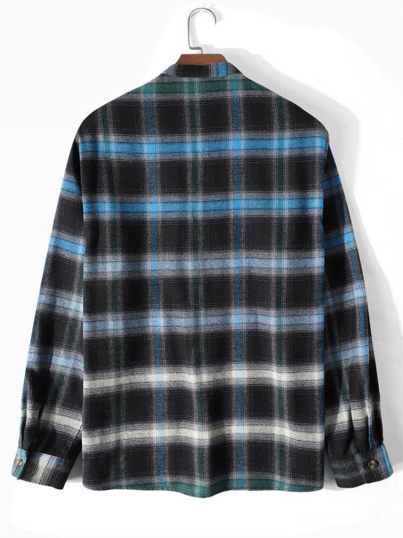 Mænds Plaid Ombre Bandage Front Casual Langærmede Henley Skjorter