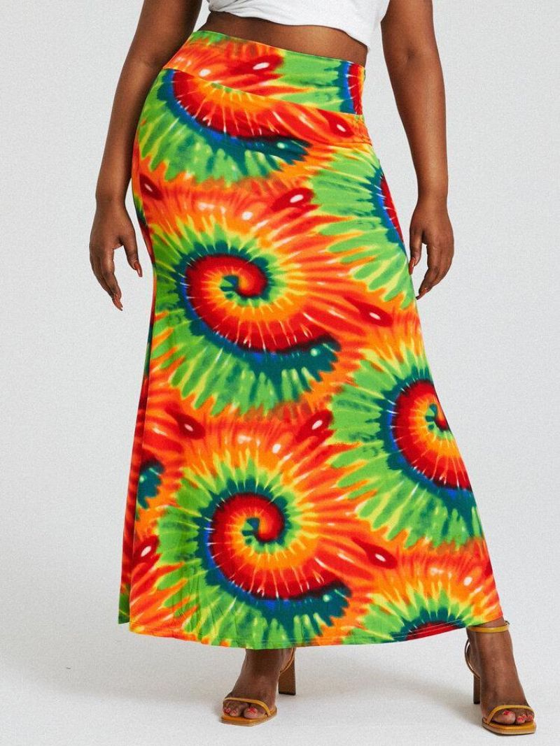 Bohemia Tie Dye Print Højtaljede Balder Bodycon Lang Nederdel