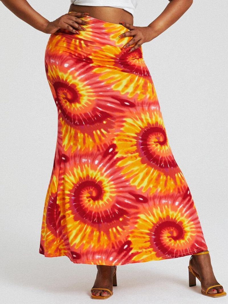 Bohemia Tie Dye Print Højtaljede Balder Bodycon Lang Nederdel