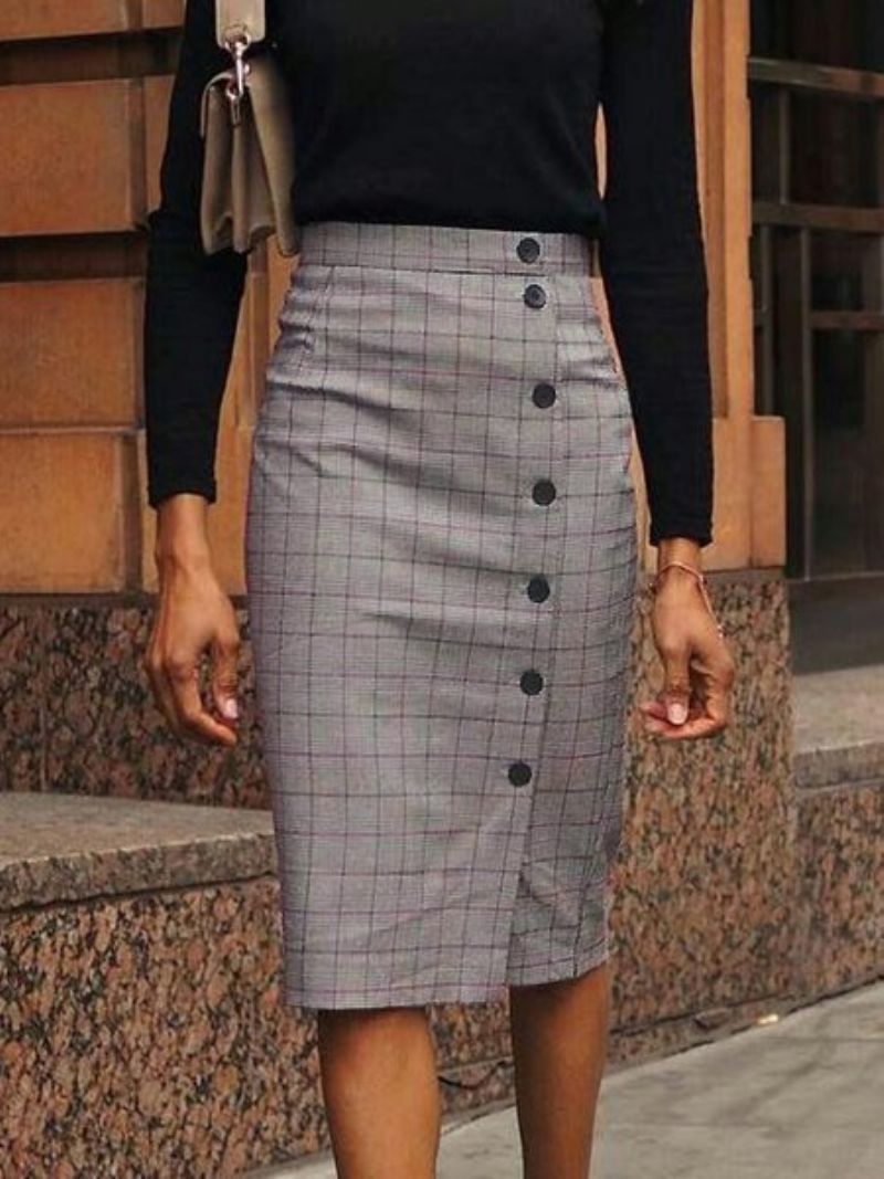 Elegant Regular Fit Grid Midi-Nederdel