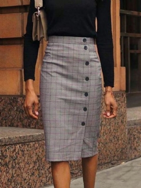 Elegant Regular Fit Grid Midi-Nederdel