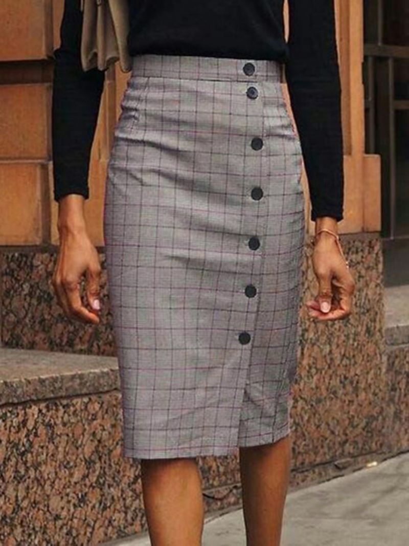 Elegant Regular Fit Grid Midi-Nederdel