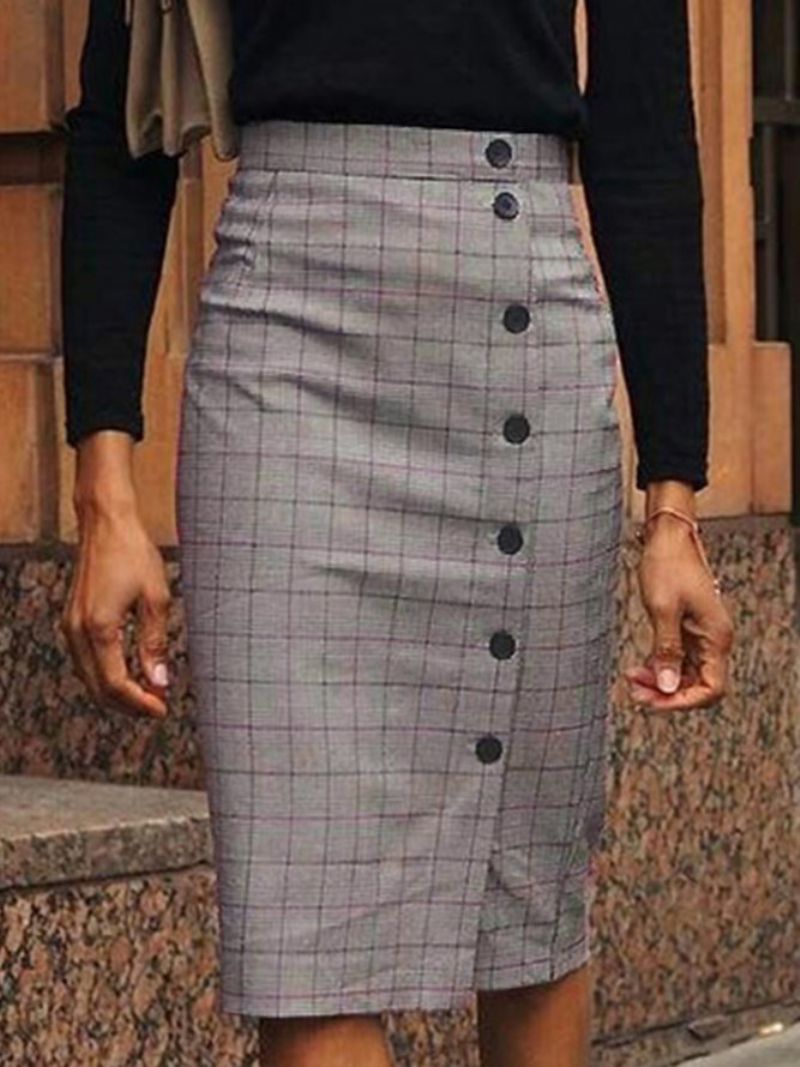 Elegant Regular Fit Grid Midi-Nederdel