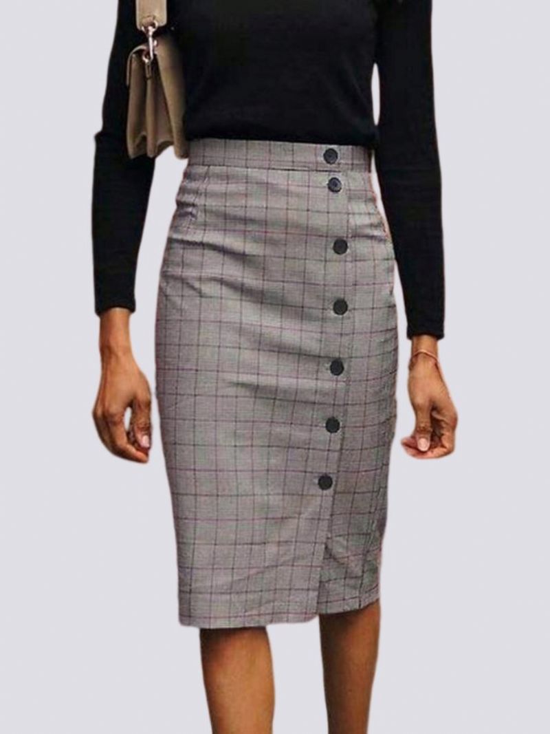 Elegant Regular Fit Grid Midi-Nederdel