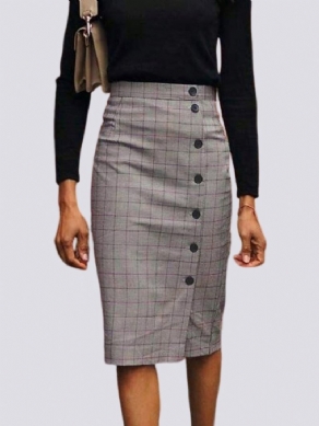 Elegant Regular Fit Grid Midi-Nederdel