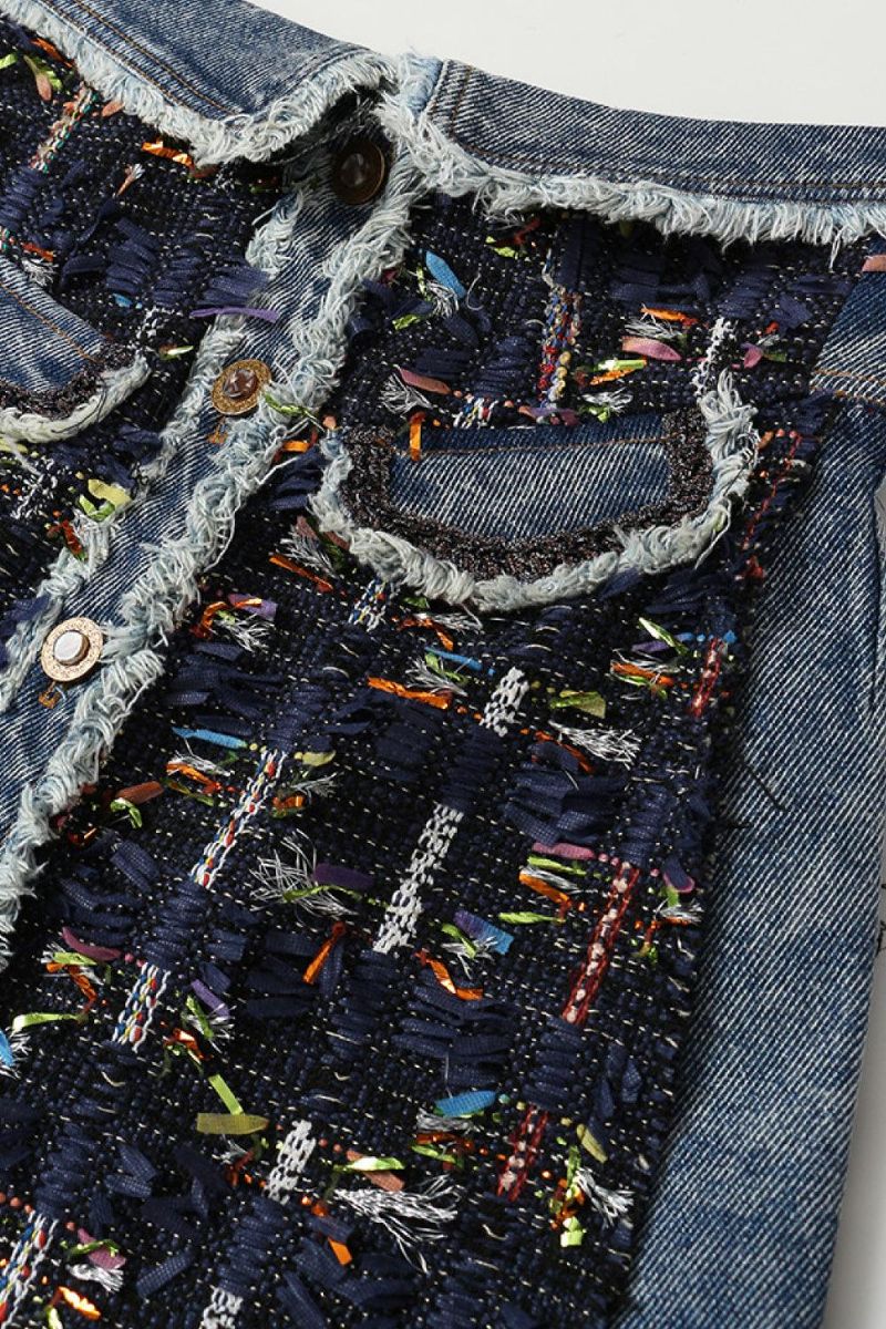 Gawqo Raw Hem Dekorativt Bånd Button Up Denimnederdel