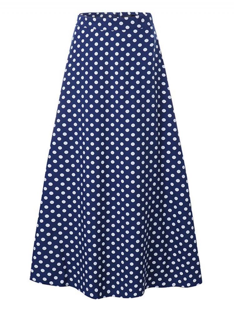 Kvinder Polka Dot Print Løse Store Swing Sidelommer Casual Lang Nederdel