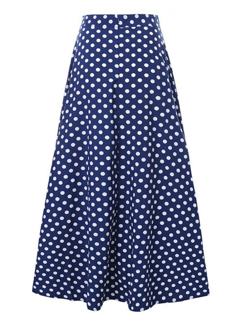 Kvinder Polka Dot Print Løse Store Swing Sidelommer Casual Lang Nederdel