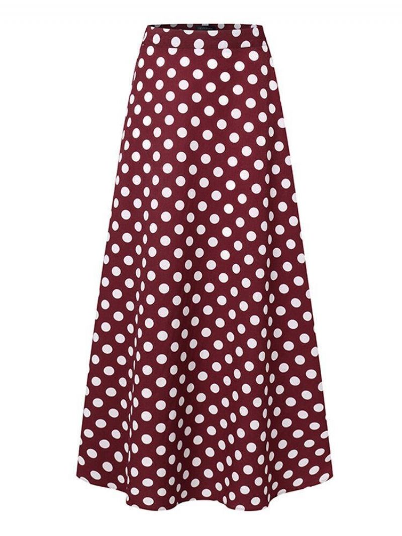 Polka Dot Print Højtaljet Sidelynlås Elegante Løse Maxi-Nederdele