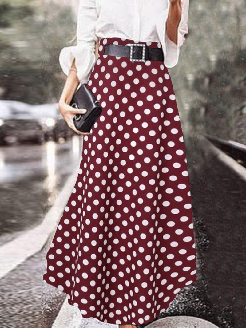 Polka Dot Print Højtaljet Sidelynlås Elegante Løse Maxi-Nederdele