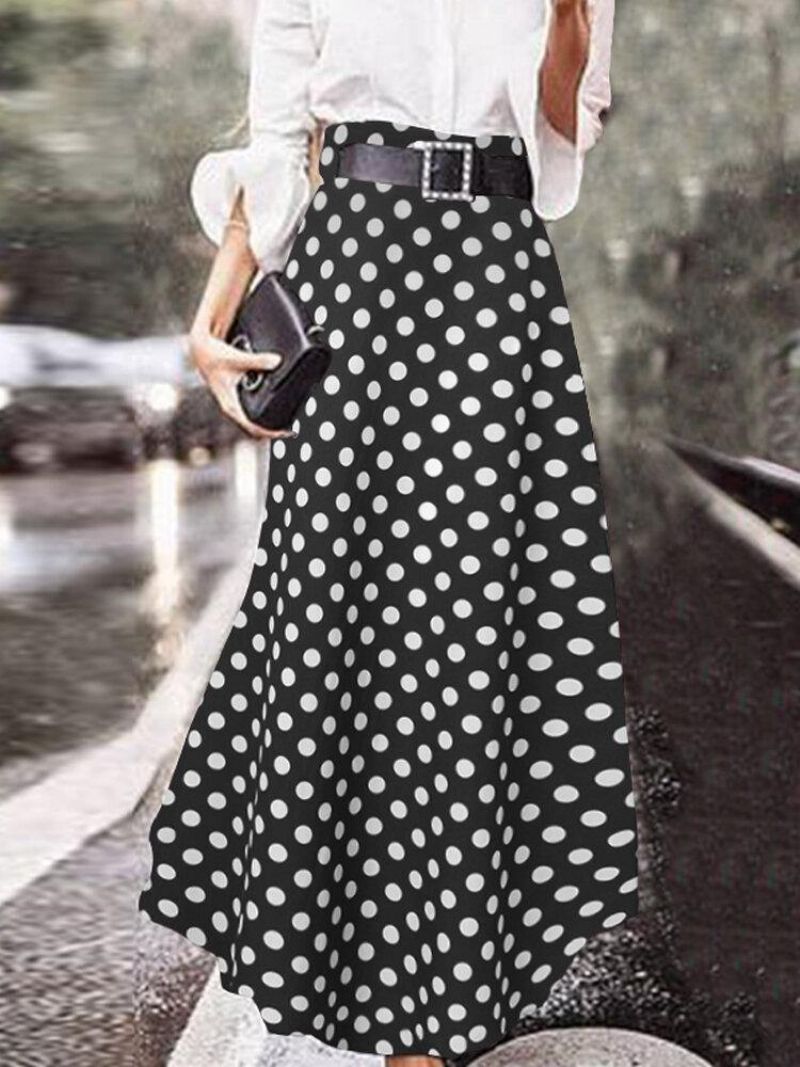 Polka Dot Print Højtaljet Sidelynlås Elegante Løse Maxi-Nederdele