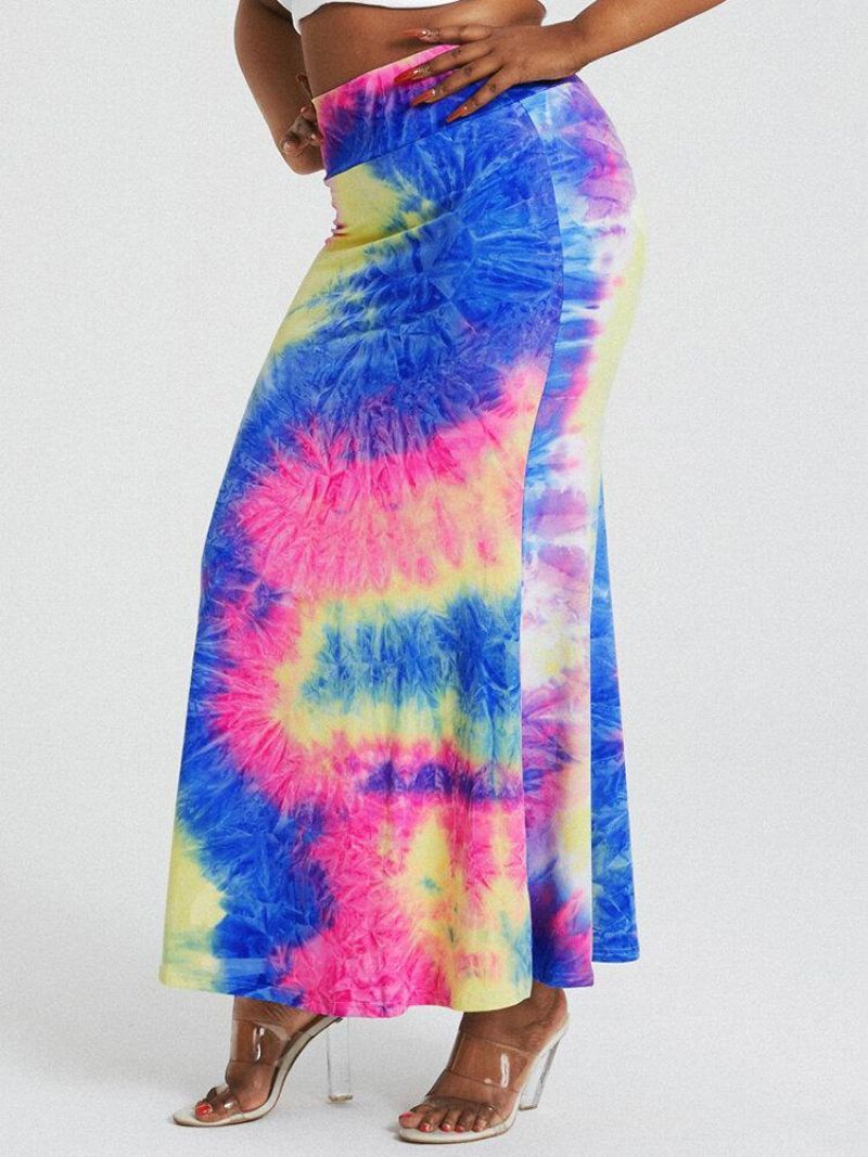 Tie Dye Print Højtaljede Balder Bodycon Lang Nederdel