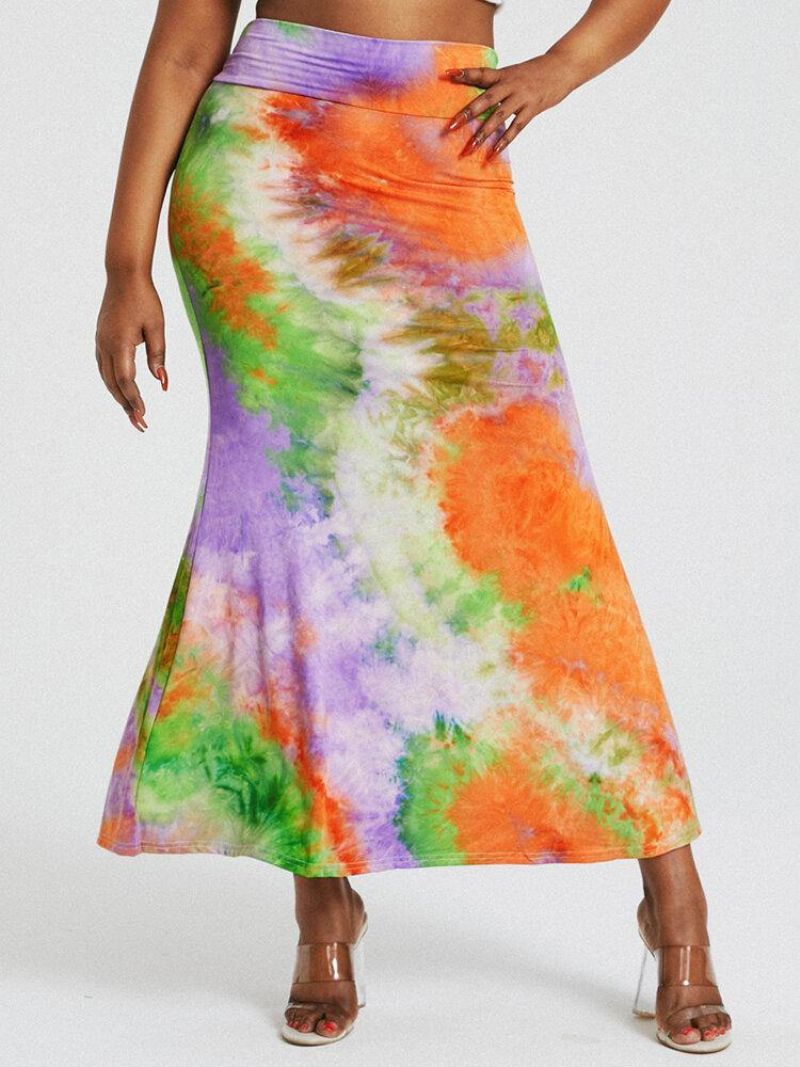 Tie Dye Print Højtaljede Balder Bodycon Lang Nederdel