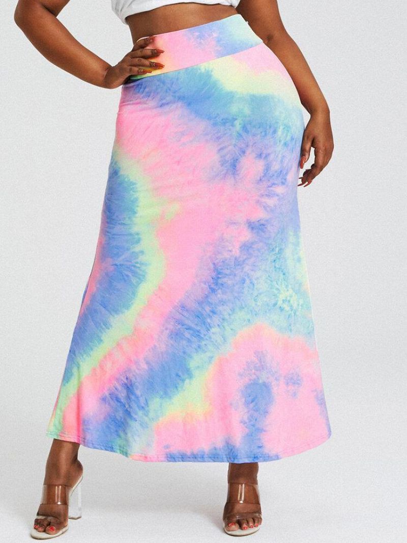 Tie Dye Print Højtaljede Balder Bodycon Lang Nederdel