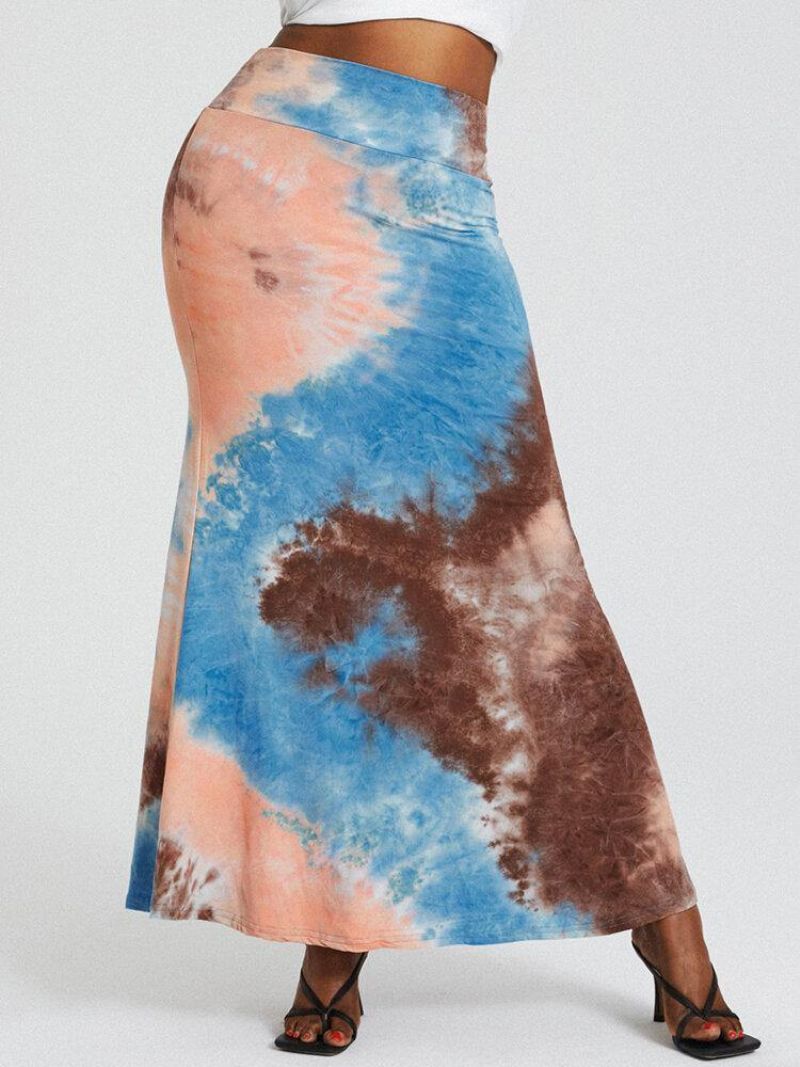 Tie Dye Print Højtaljede Balder Bodycon Lang Nederdel