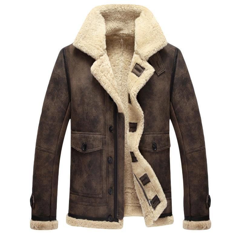 Charmkpr Mænds Biker Jacket Big Pocket Shearling Imiteret Læder