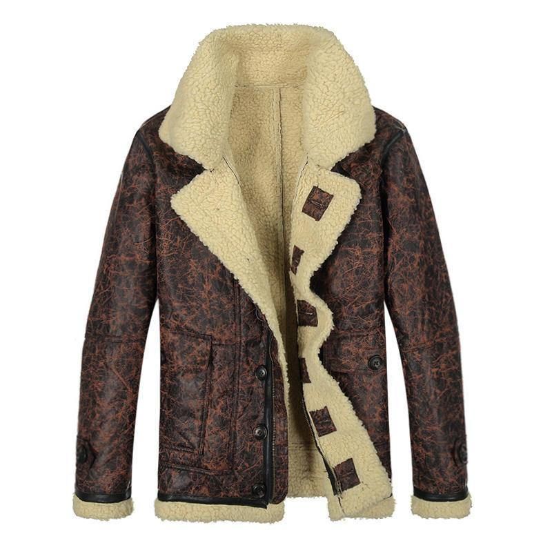 Charmkpr Mænds Biker Jacket Big Pocket Shearling Imiteret Læder