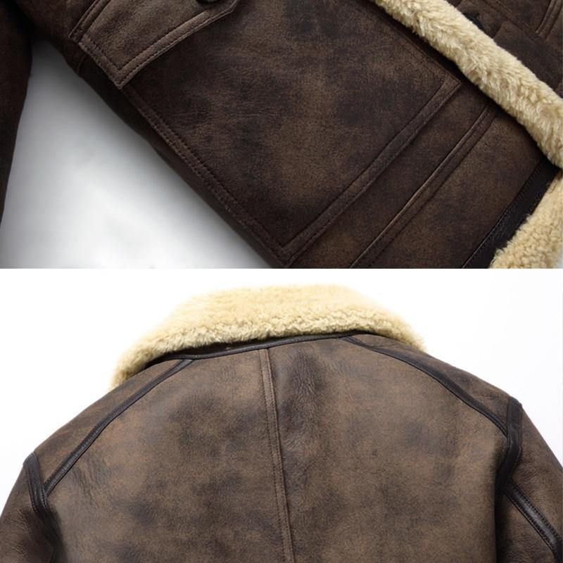 Charmkpr Mænds Biker Jacket Big Pocket Shearling Imiteret Læder