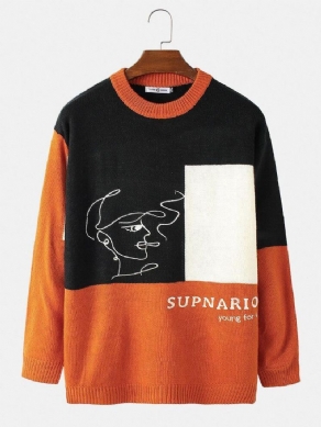 Mænds Kontrastfarve Abstrakt Figur Print Rund Hals Afslappet Pullover Sweater