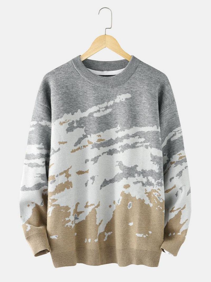 Mænds Ribstrikkede Mønster Drop Shoulder Casual Pullover-Trøjer