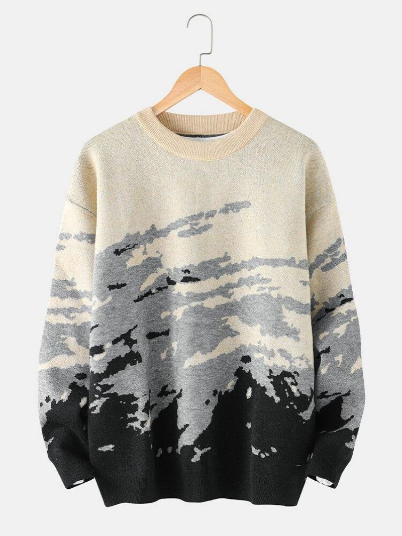 Mænds Ribstrikkede Mønster Drop Shoulder Casual Pullover-Trøjer