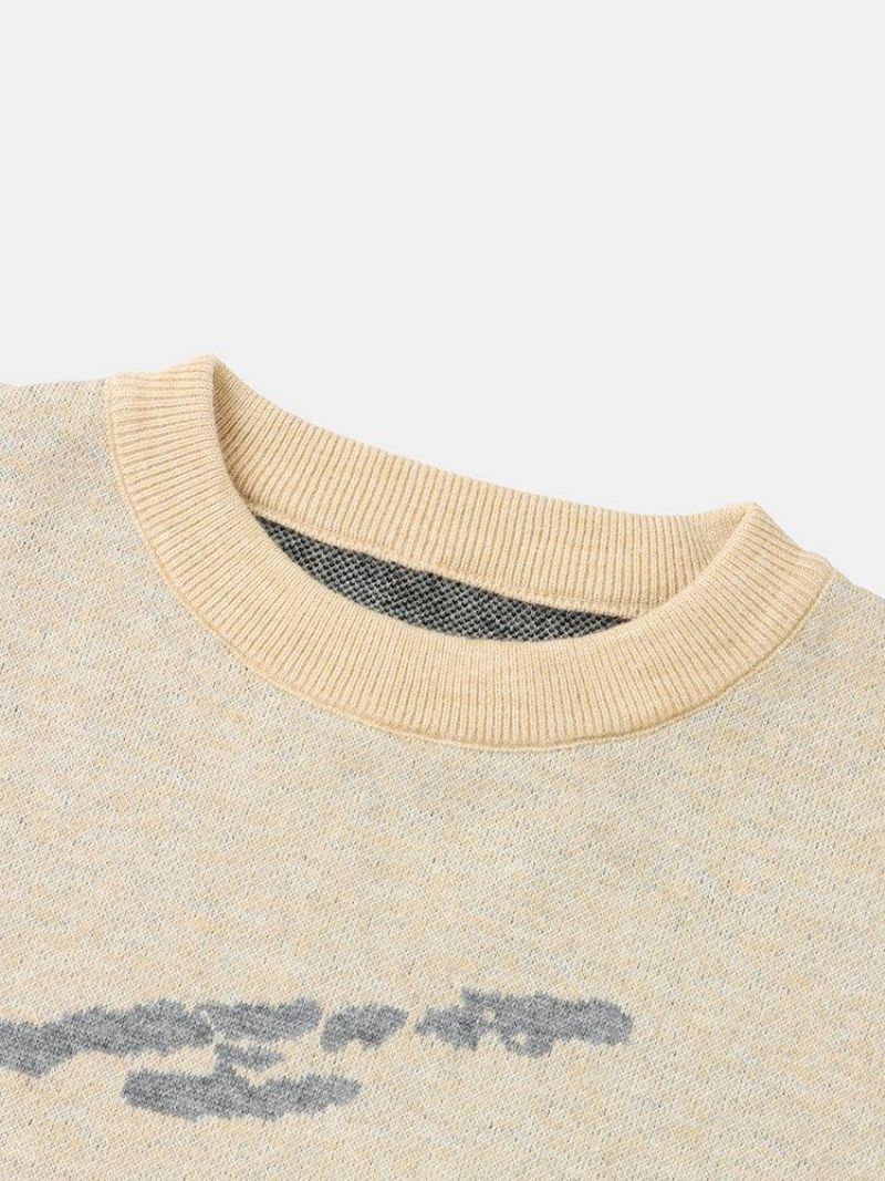 Mænds Ribstrikkede Mønster Drop Shoulder Casual Pullover-Trøjer