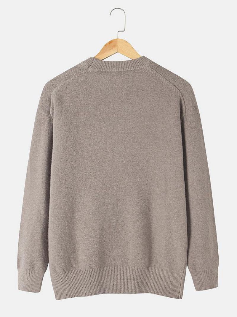 Mænds Tegneserie Bjørn Brev Print Crew Neck Strik Pullover Trøjer