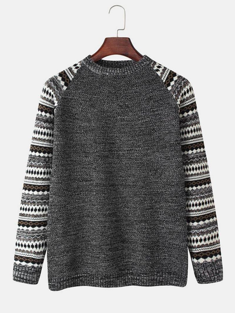 Mænds Tribal Strikkemønster Raglan-Ærmer Langærmede Vintage Sweatere